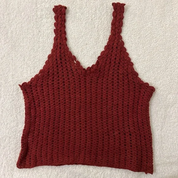 Festival Season Cotton EARTHBOUND Burgundy Red Crochet Tank Top Cowgirl Boho - Picture 3 of 8